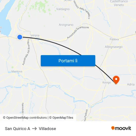 San Quirico A to Villadose map
