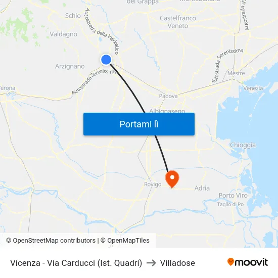 Vicenza - Via Carducci (Ist. Quadri) to Villadose map