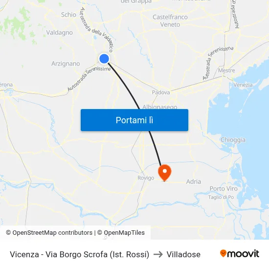 Vicenza - Via Borgo Scrofa (Ist. Rossi) to Villadose map