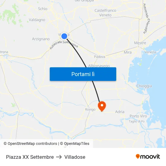 Piazza XX Settembre to Villadose map