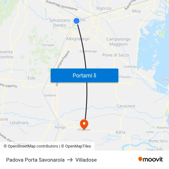 Padova Porta Savonarola to Villadose map