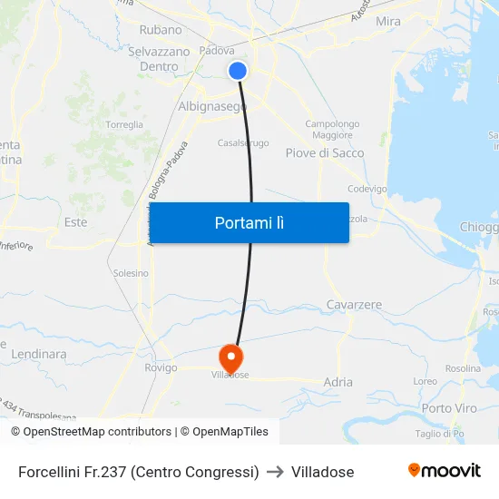 Forcellini Fr.237 (Centro Congressi) to Villadose map