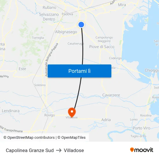 Capolinea Granze Sud to Villadose map