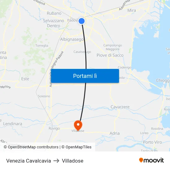 Venezia Cavalcavia to Villadose map