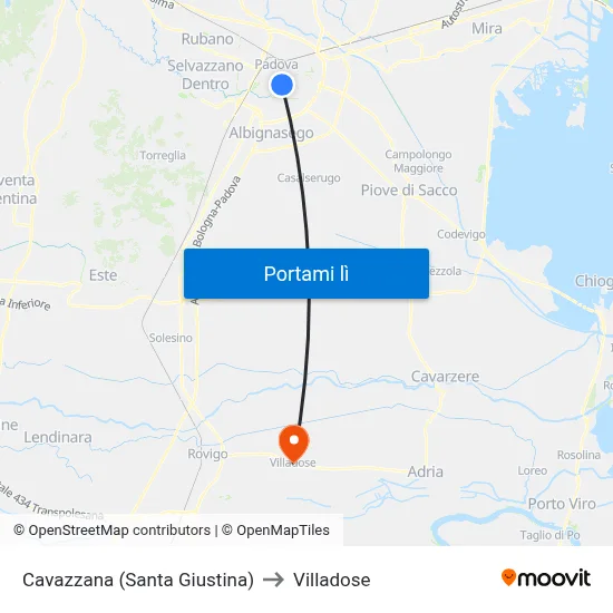 Cavazzana (Santa Giustina) to Villadose map