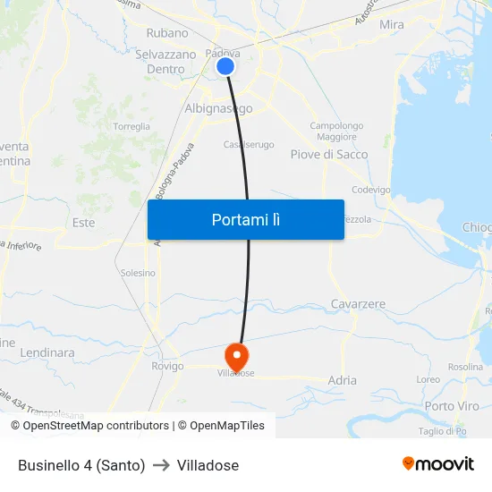 Businello 4 (Santo) to Villadose map