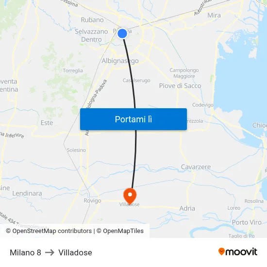 Milano 8 to Villadose map