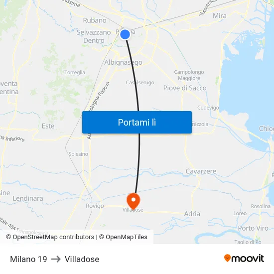 Milano 19 to Villadose map