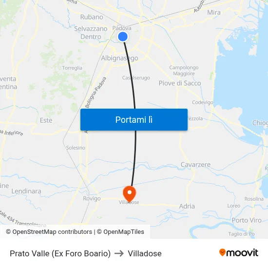 Prato Valle (Ex Foro Boario) to Villadose map