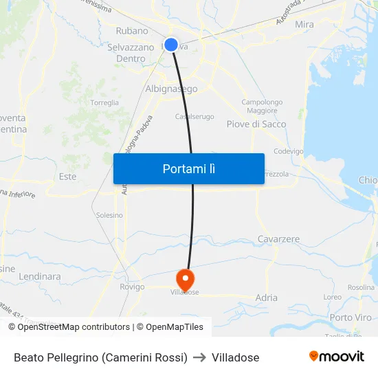Beato Pellegrino (Camerini Rossi) to Villadose map