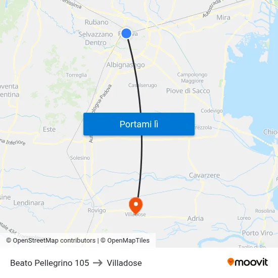 Beato Pellegrino 105 to Villadose map