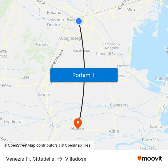 Venezia Fr. Cittadella to Villadose map