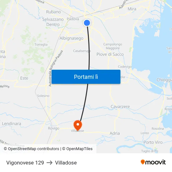 Vigonovese 129 to Villadose map