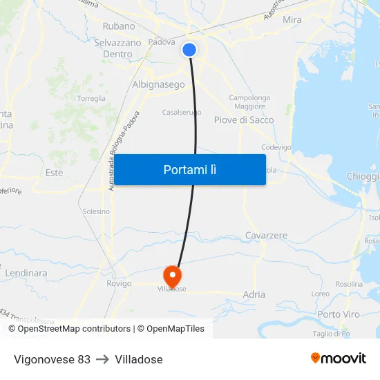 Vigonovese 83 to Villadose map