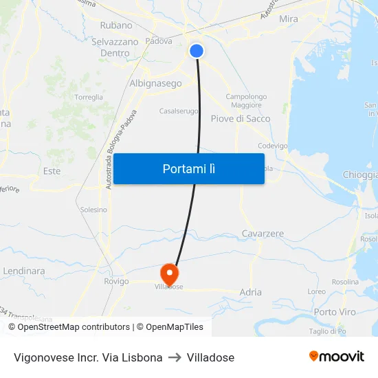 Vigonovese Incr. Via Lisbona to Villadose map