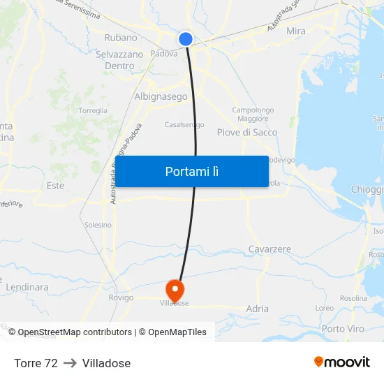 Torre 72 to Villadose map