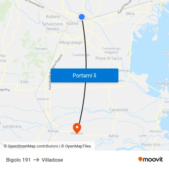 Bigolo 191 to Villadose map