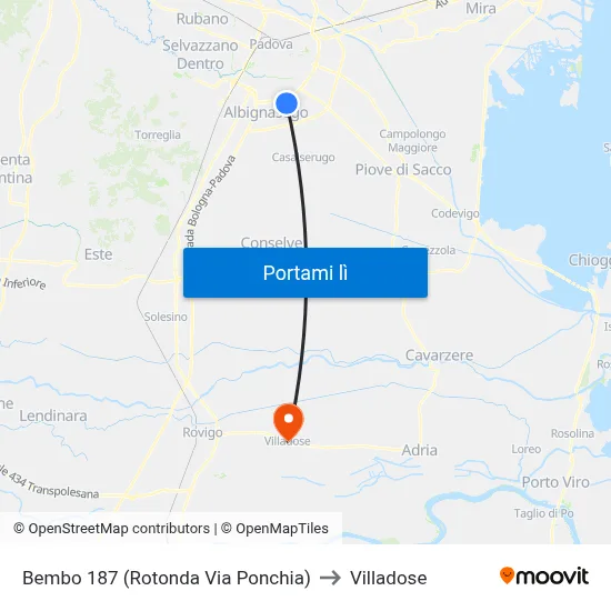 Bembo 187 (Rotonda Via Ponchia) to Villadose map