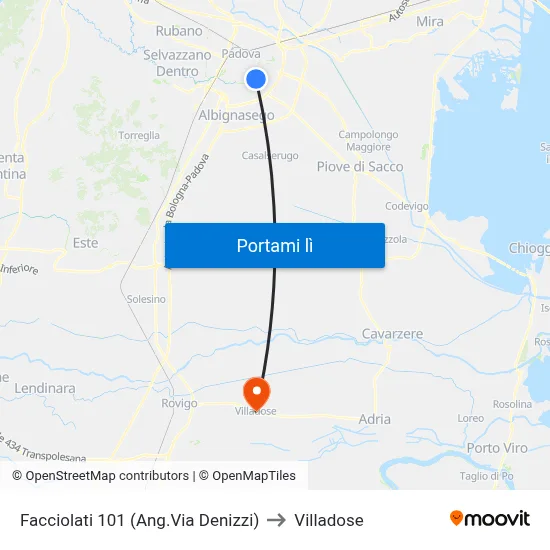 Facciolati 101 (Ang.Via Denizzi) to Villadose map