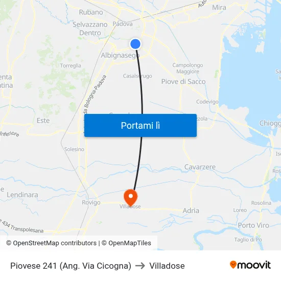 Piovese 241 (Ang. Via Cicogna) to Villadose map