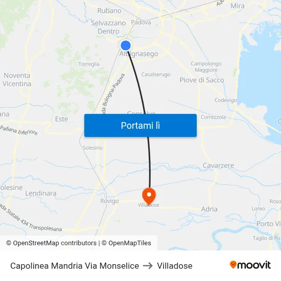 Capolinea Mandria Via Monselice to Villadose map