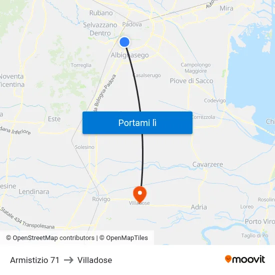 Armistizio 71 to Villadose map