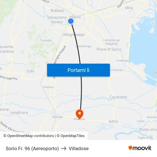 Sorio Fr. 96  (Aereoporto) to Villadose map