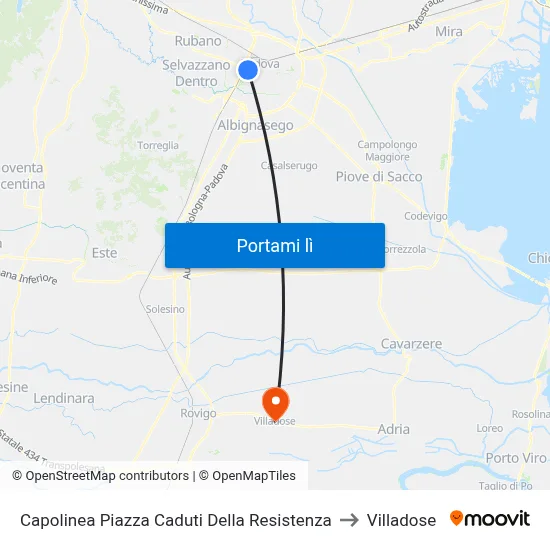 Capolinea Piazza Caduti Della Resistenza to Villadose map
