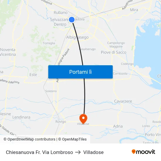Chiesanuova Fr. Via Lombroso to Villadose map