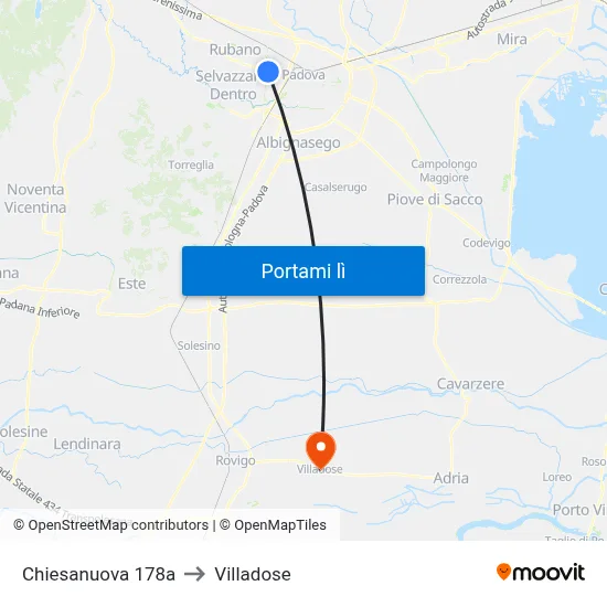 Chiesanuova 178a to Villadose map