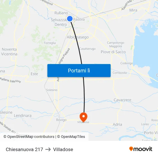 Chiesanuova 217 to Villadose map