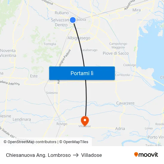 Chiesanuova Ang. Lombroso to Villadose map