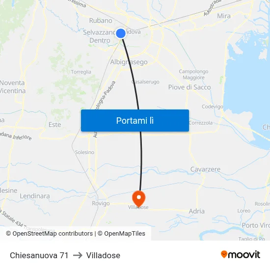 Chiesanuova 71 to Villadose map