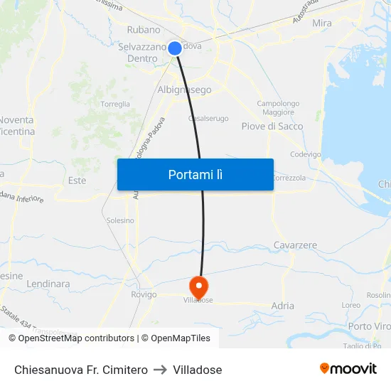 Chiesanuova Fr. Cimitero to Villadose map