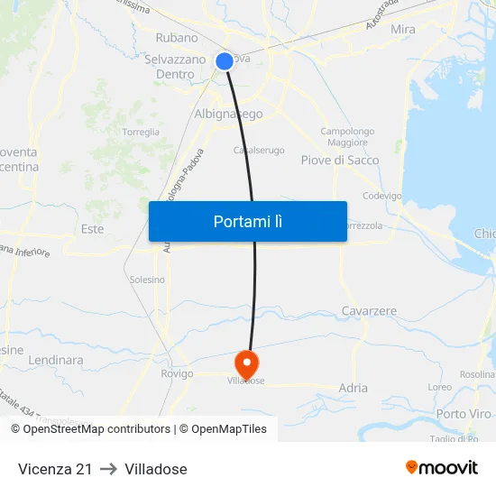 Vicenza 21 to Villadose map