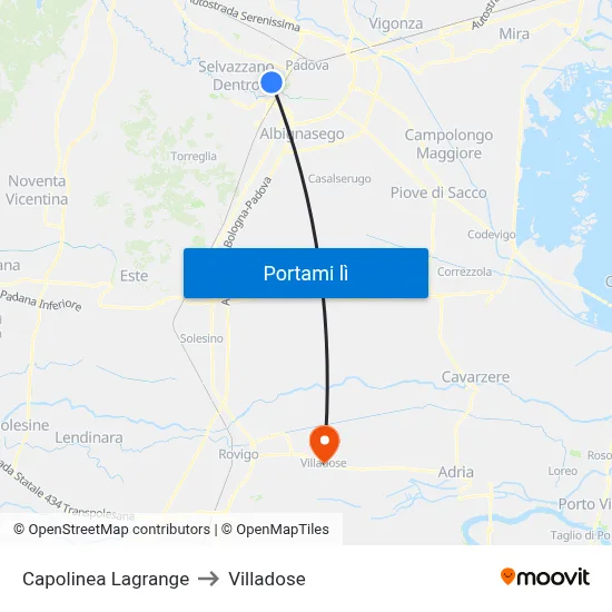 Capolinea Lagrange to Villadose map
