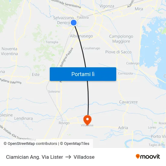 Ciamician Ang. Via Lister to Villadose map