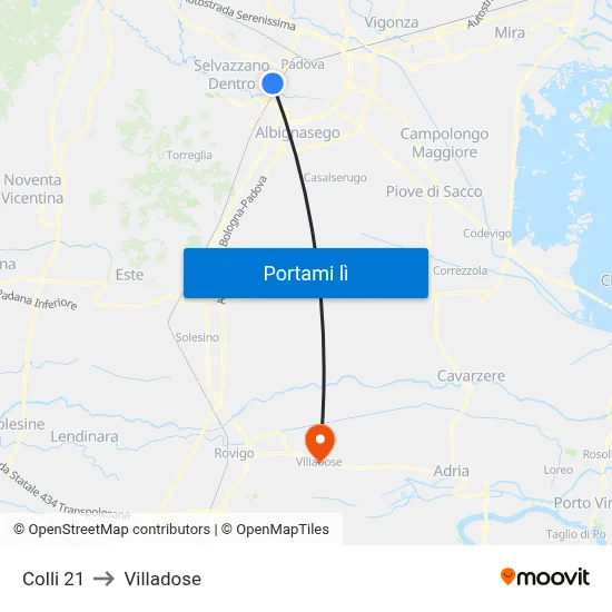 Colli 21 to Villadose map