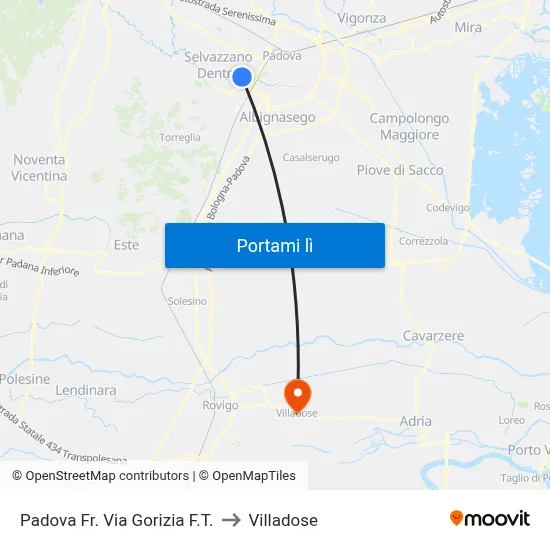 Padova Fr. Via Gorizia F.T. to Villadose map