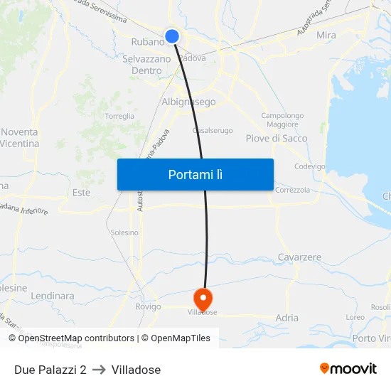 Due Palazzi 2 to Villadose map