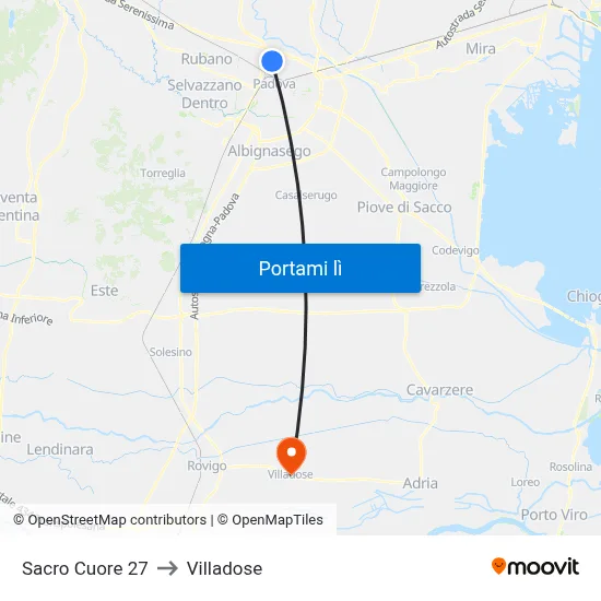 Sacro Cuore 27 to Villadose map