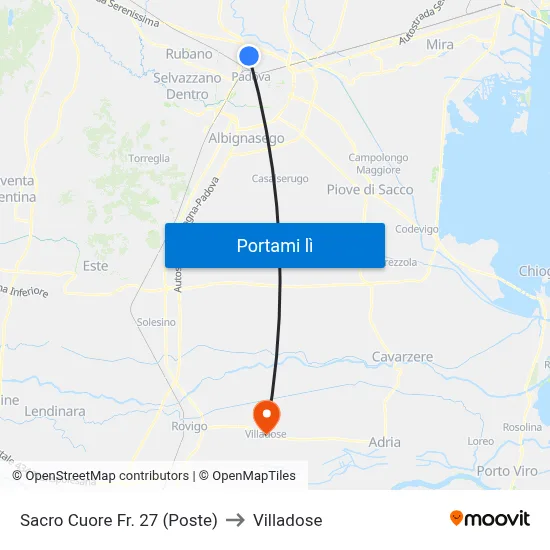 Sacro Cuore Fr. 27  (Poste) to Villadose map