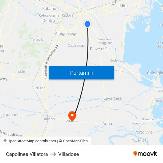 Capolinea Villatora to Villadose map