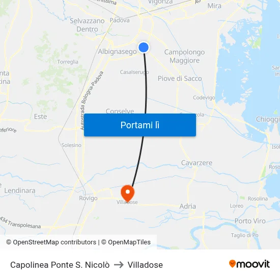 Capolinea Ponte S. Nicolò to Villadose map