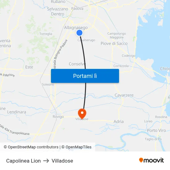 Capolinea Lion to Villadose map