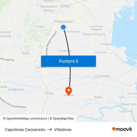 Capolinea Carpanedo to Villadose map