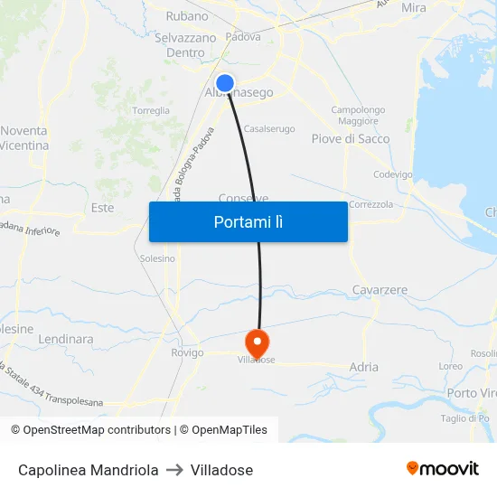 Capolinea Mandriola to Villadose map