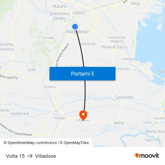 Volta 15 to Villadose map