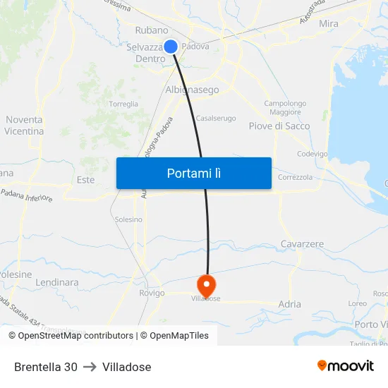 Brentella 30 to Villadose map