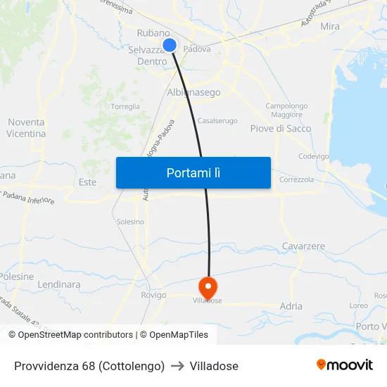 Provvidenza 68 (Cottolengo) to Villadose map